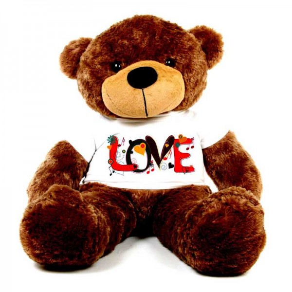 Brown 5 feet Big Teddy Bear wearing a Beautiful Love Design T-shirt